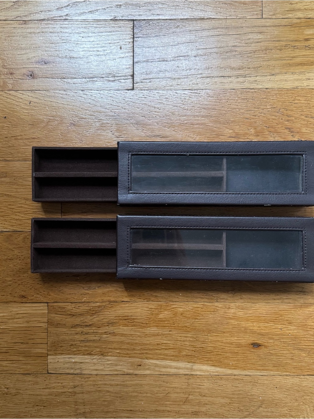 brown The Container Store faux leather organizers, horizontal long (set of 2)